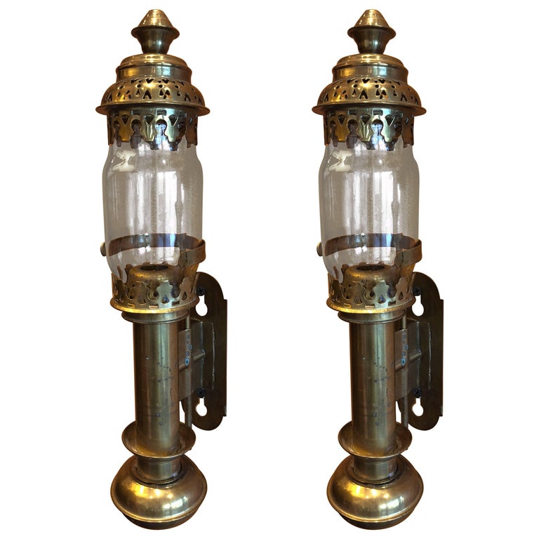 Small Brass Railway or Ship Passageway Oil Lamps at 1stdibs