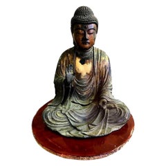 Japanese Seated Edo Buddha Amida Nyorai Wood Carved & Gilt-Lacquered Sculpture