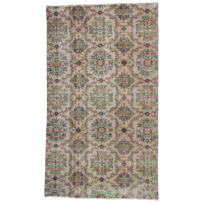 Distressed Vintage Turkish Sivas Accent Rug In Shabby Chic Style For Distressed Vintage Turkish Sivas Rug With Shabby Chic Farmhouse Style