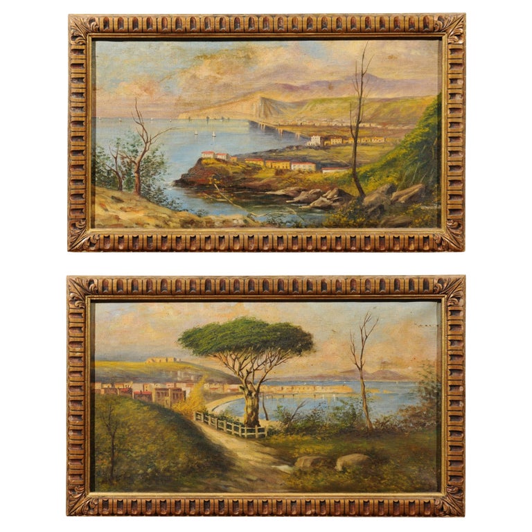 Pair of Framed Oil on Canvas Landscape Paintings, 20th Century