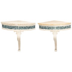 Pair of White Painted Corner Console Tables