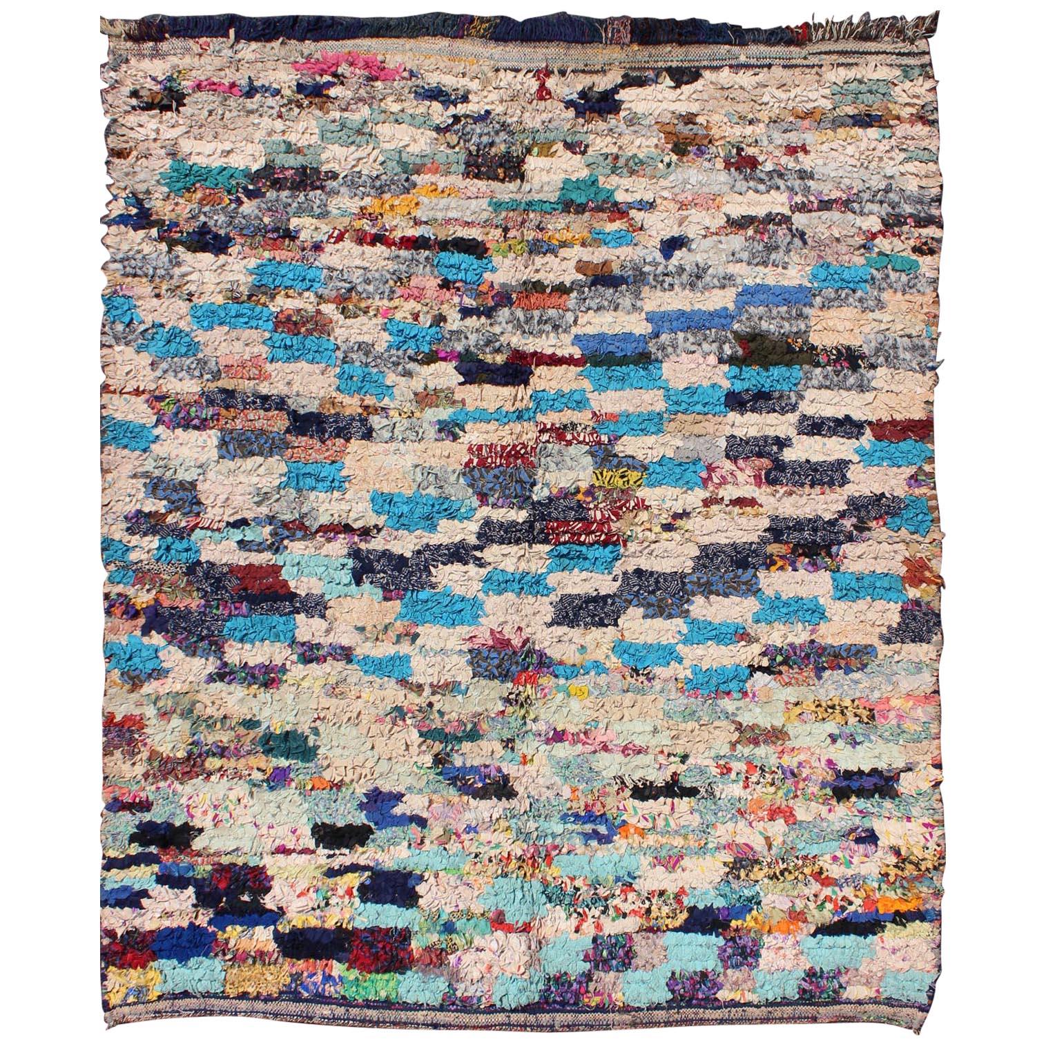 Midcentury Moroccan Rug with Colorful Checkerboard Design For Sale