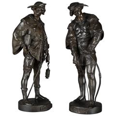 Pair of Patinated Bronze Figures by Emile Louis Picault. French, circa 1890. 11