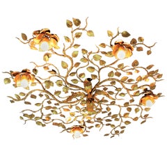 Five Lights Gilt Iron Ornate Flower Bush Ceiling Light Fixture or Wall Light