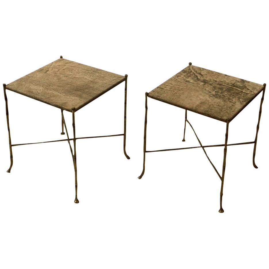 Pair of French 1950s Side Tables Faux Bamboo in the Style of Maison Baguès