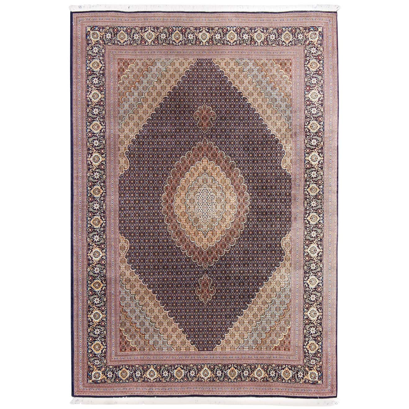 Vintage Persian Tabriz Mahi Rug with Oval Medallion and Swirling Floral ...