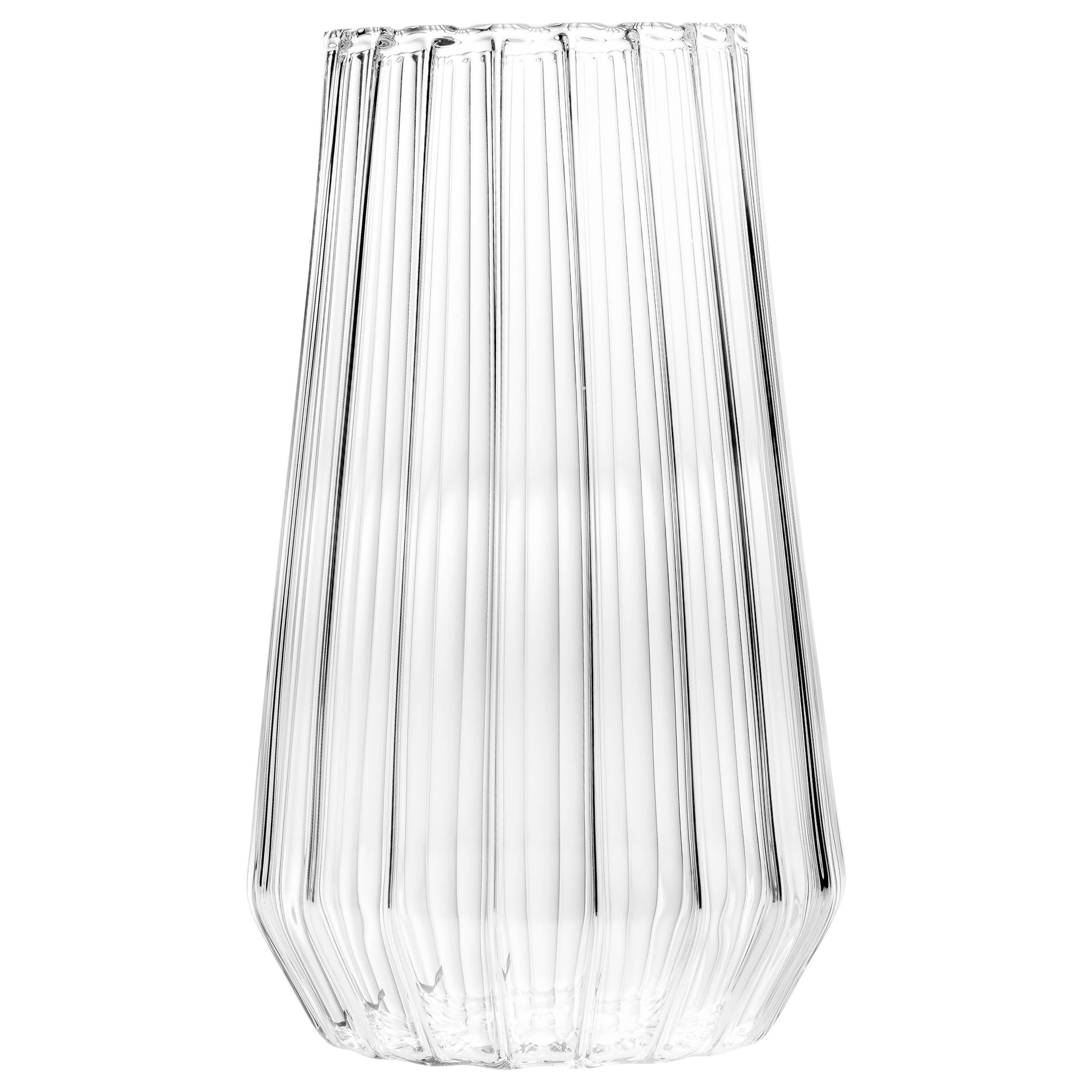Contemporary Czech Glass Fluted Large Vase Handcrafted, in Stock