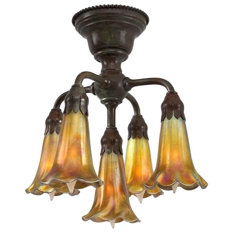 Tiffany Studios New York Five Light Lily Chandelier For At Tiffany Studios New York Five Light Lily Chandelier