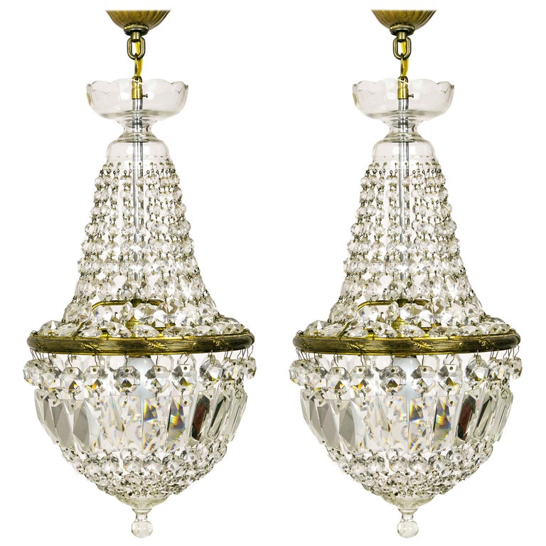 Petite Crystal Basket Chandeliers Pair For At 1stdibs Petite Crystal Basket Chandeliers Pair For