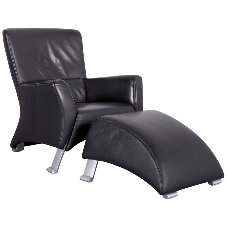 Rolf Benz 322 Leather Armchair Set Black One-Seater with Metal Feet ... Rolf Benz 322 Leather Armchair Set Black One-Seater with Metal Feet ...