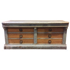 French Wood Store Counter with Six Drawers from Early 20th Century