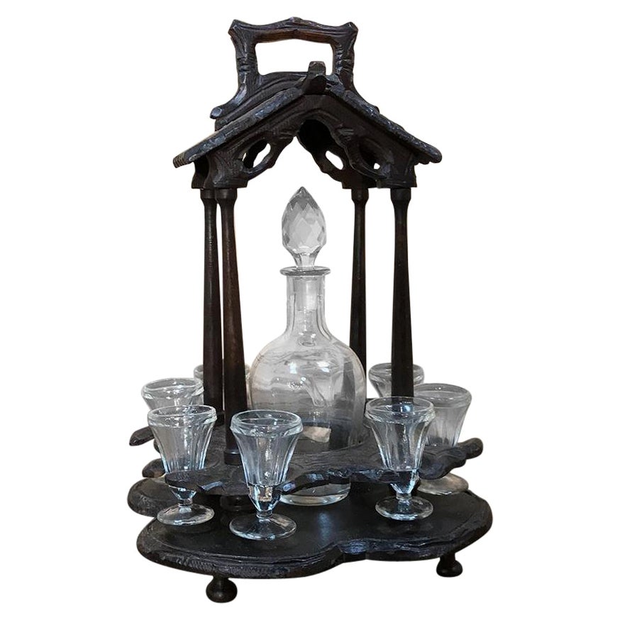19th Century Black Forest Hand-Carved French Liqueur Stand For Sale