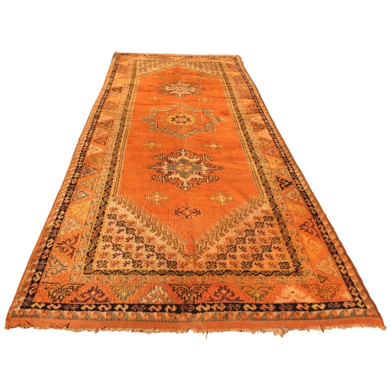 Vintage Moroccan Tribal Green and Orange Rug For Sale at 1stdibs
