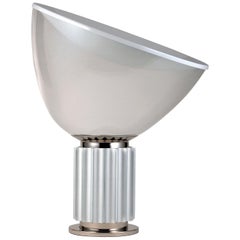 FLOS Taccia Led en plata con difusor de cristal, Achille and Pier Giacomo Castiglioni