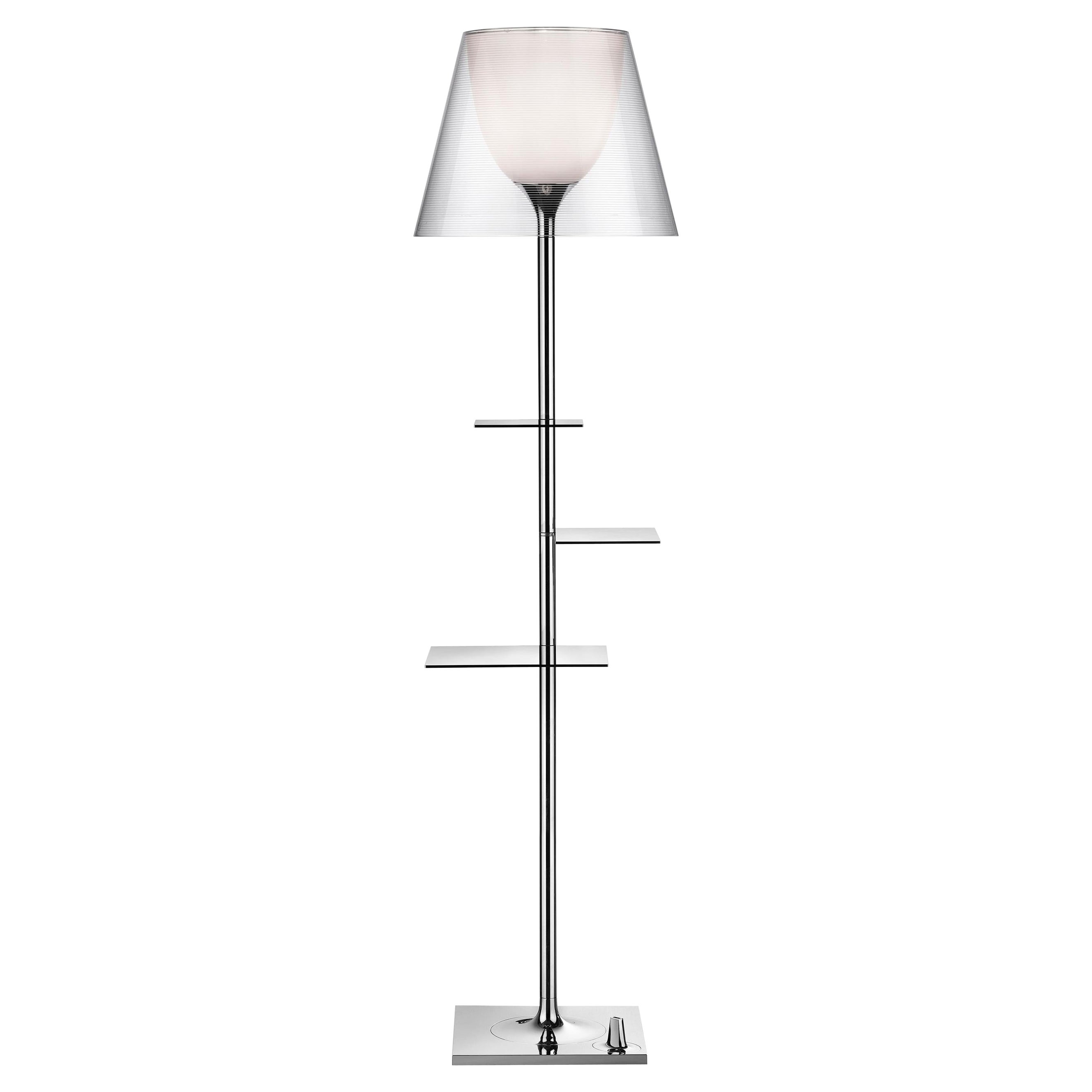 FLOS Bibliotheque Nationale Chrome Floor Lamp with Clear Shade, Philippe Starck