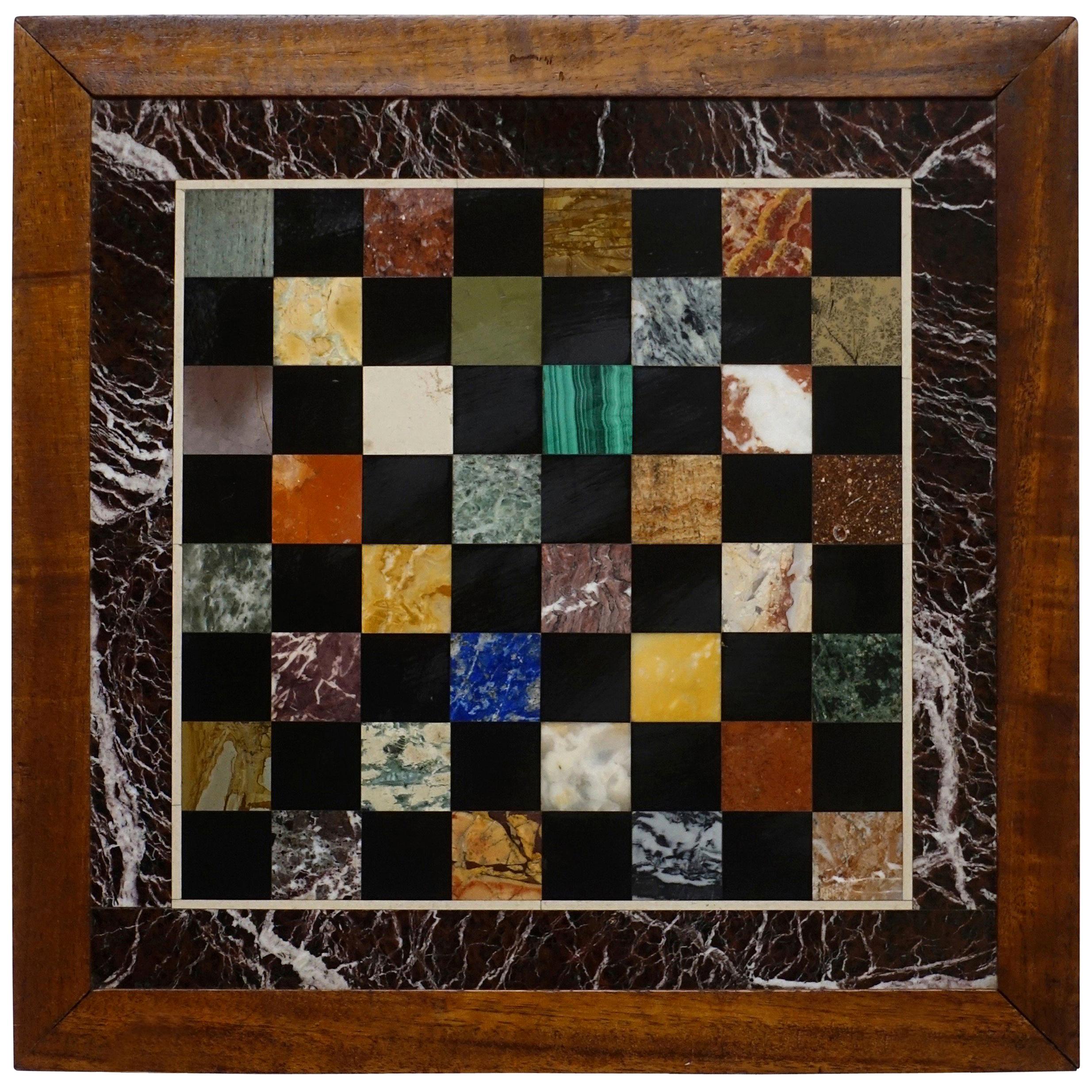 Italian Marble Specimen Chess Board, Early 20th Century