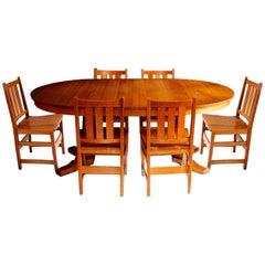 Antique Andy Warhol's Six Stickley Dining Chairs from the Factory and Extending Table