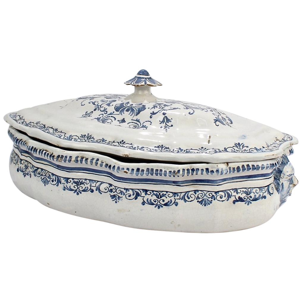 Large Antique 18th Century Moustiers Style French Faience Soup Tureen For Sale