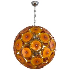 Alberto Donà Contemporary Nickel Brown Orange Yellow Murano Glass Chandelier