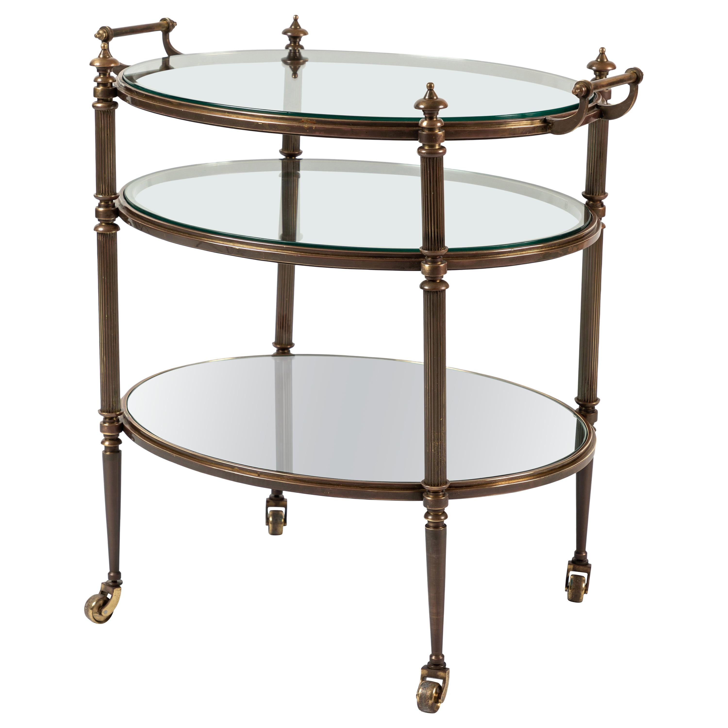 Three-Tier Brass and Glass Drinks Trolley