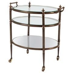 Vintage Three-Tier Brass and Glass Drinks Trolley