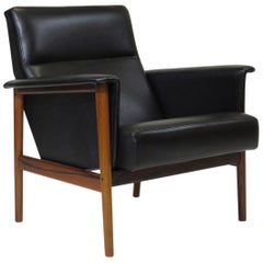 Danish Rosewood Black Leather Lounge Chair