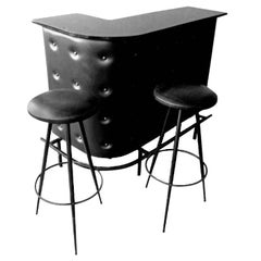 Jacques Adnet Style Bar with Two Stools
