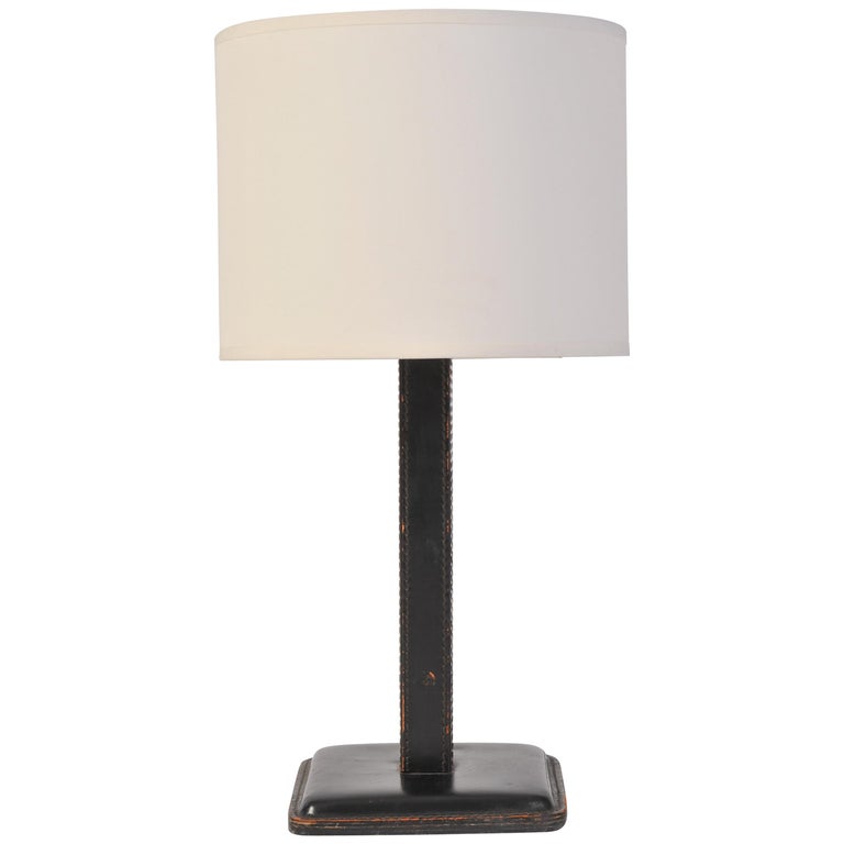 Wood And Black Leather Table Lamp For At 1stdibs Black Leather Table Lamp