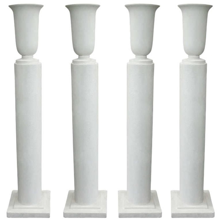 Pair French Mid-Century Modern Plaster Column Floor Lamps Attr. Louis Sue, 1930