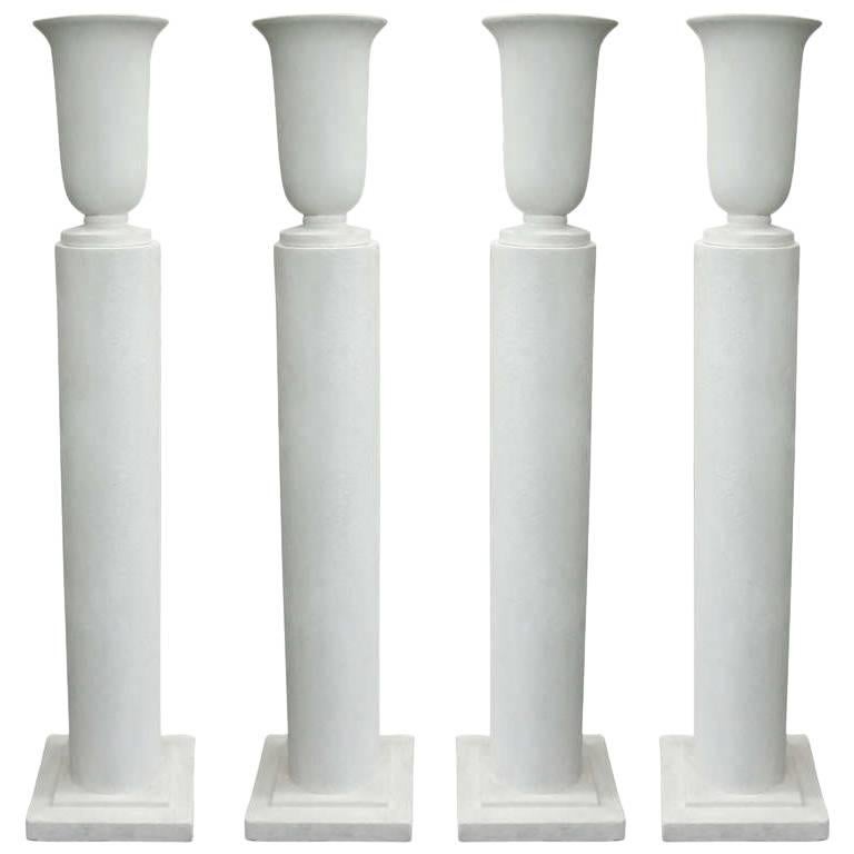 French Plaster Column Floor Lamps Attributed to Louis Süe, 1930–35