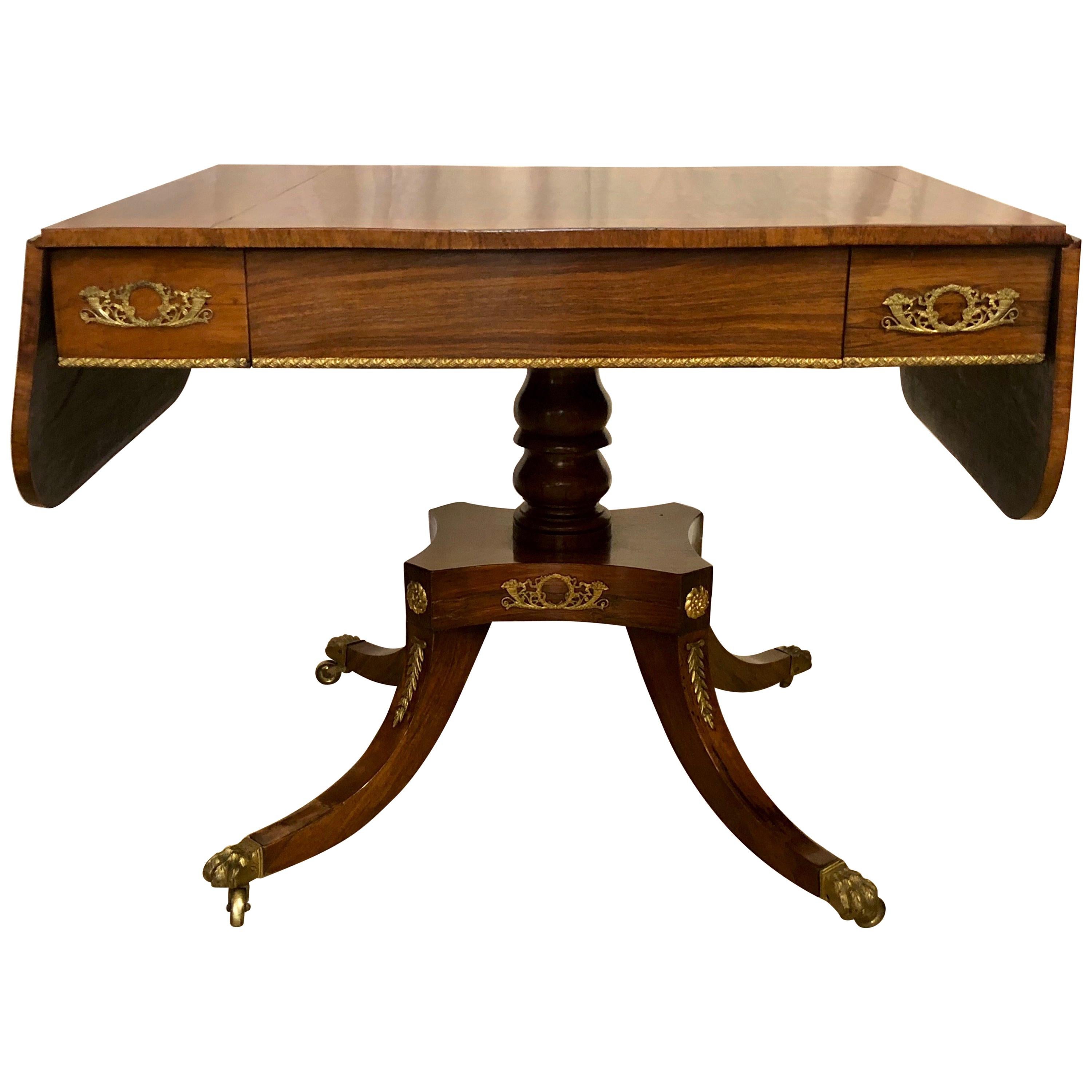 Antique Rosewood Regency Sofa Table with Satinwood Trim For Sale