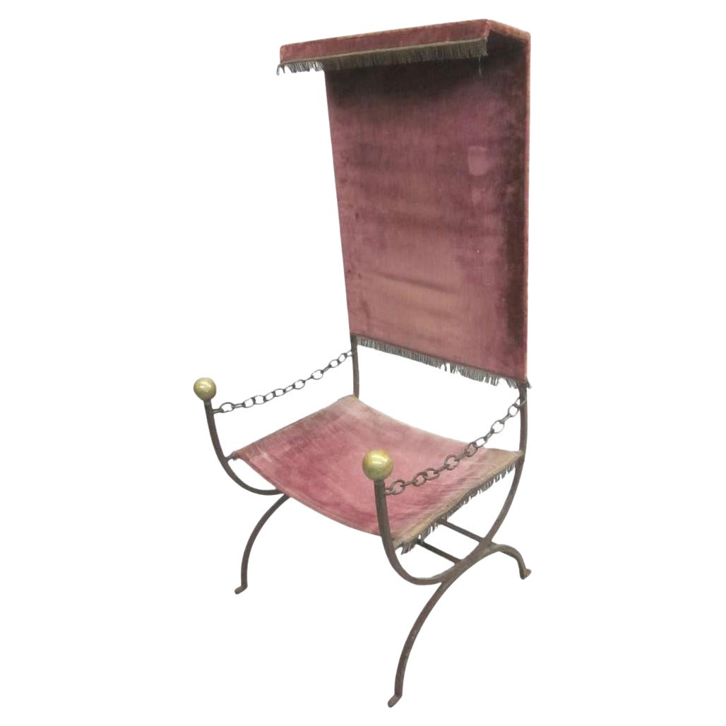 French Mid-Century Modern Neoclassical Iron Throne / Lounge Chair For Sale