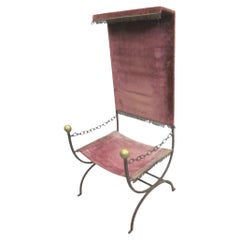 French Mid-Century Modern Neoclassical Iron Throne / Lounge Chair