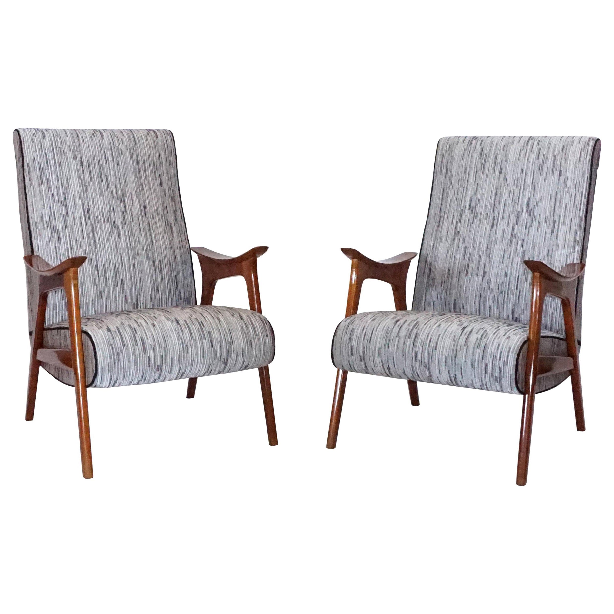 20th Century Grey Pair of Scandinavian Lounge Chairs, Danish Corner Chairs