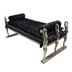 Hollywood Regency Black Swan Daybed, Carved and Gilded Wood