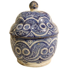 18th Century Spanish Delft Lidded Pot