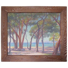 French Louis Azais Oil on Canvas Pointillism Painting Mediterranean Seascape