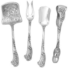 Odiot Rare French Sterling Silver Dessert Hors D'oeuvre Set 4 Piece