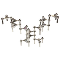 Set of 12 Vintage, BMF Chrome Candleholder Elements Design Caesar Stoffi