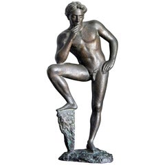 "Lucifer Resting," Standing Male Nude, Rare Sculpture by Antonio Salemme