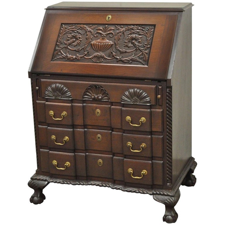Antique Chippendale Style S Carved Gany Ball And Claw Drop Antique Chippendale Style S Carved Gany Ball And Claw Drop Front Desk For