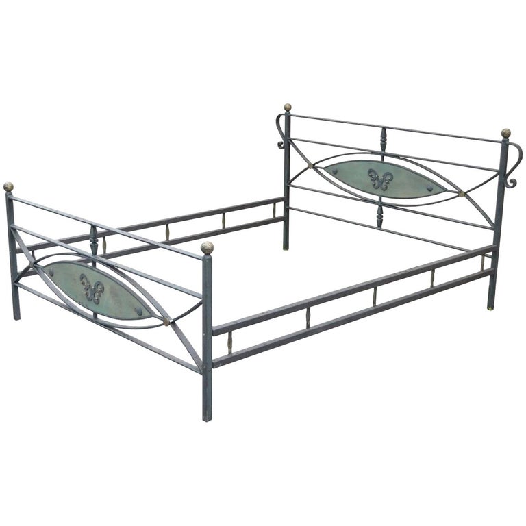 Vintage French Arts And Crafts Art Nouveau Style Forged Iron Olympic Vintage French Arts Crafts Art Nouveau Style Forged Iron Olympic Queen Sz Bed For