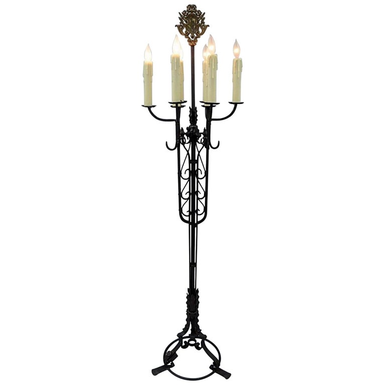 Antique Gothic Iron Candelabra Standing Floor Lamp Coat Hook Hanger Antique Gothic Iron Candelabra Standing Floor Lamp Coat Hook Hanger For