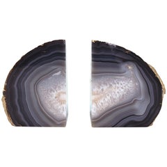 Natural Specimen Geode Bookends in Blue Agate