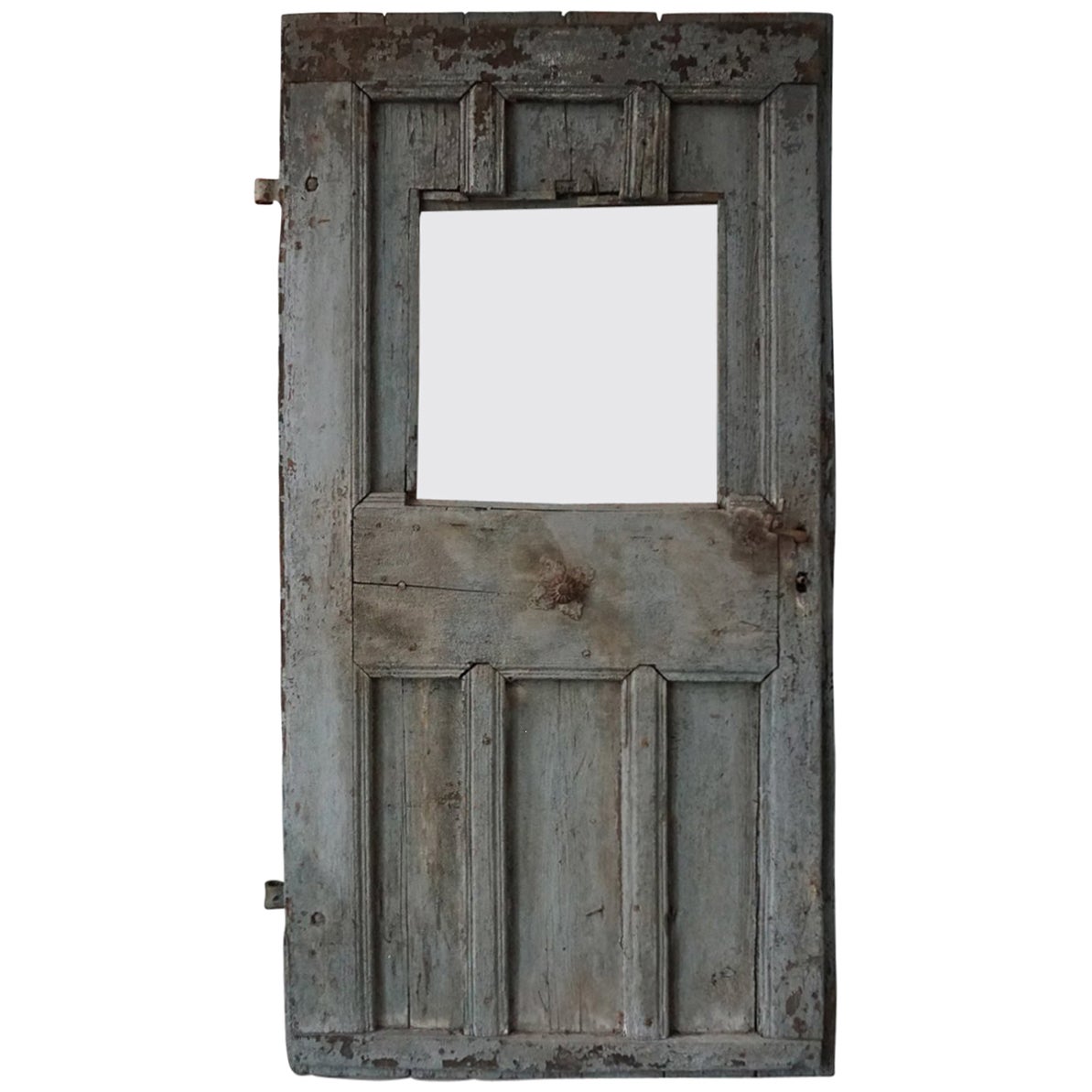 Single European Painted Wood Door in Grey Blue with Green Brown Accents