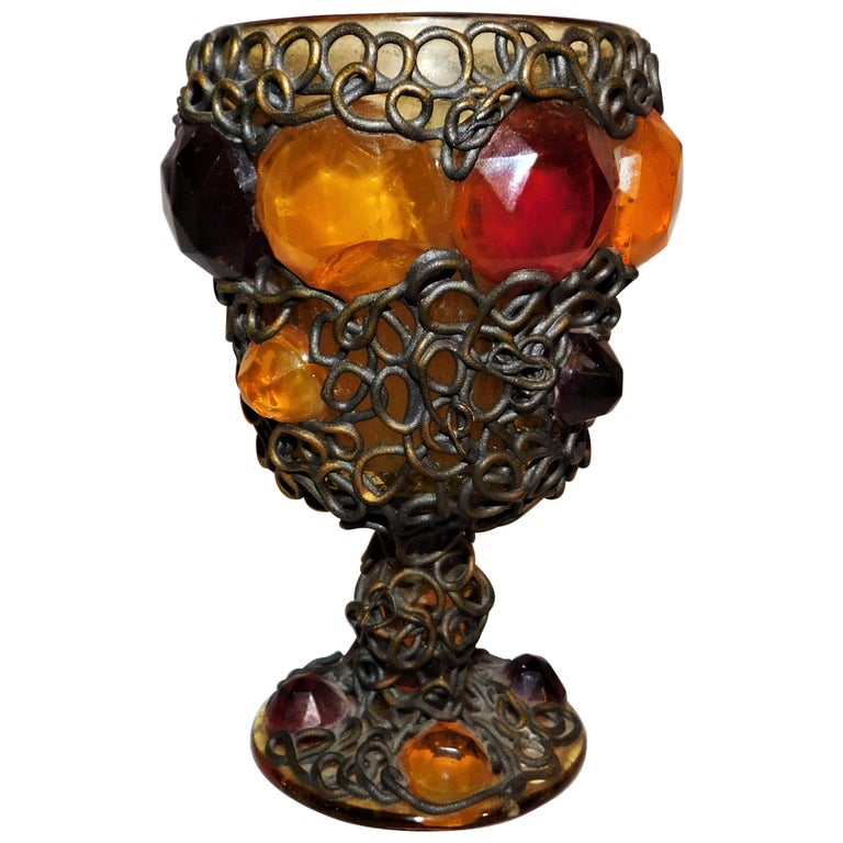 Ornate 19th Century Medieval Style Bejeweled Goblet/Chalice For Sale at