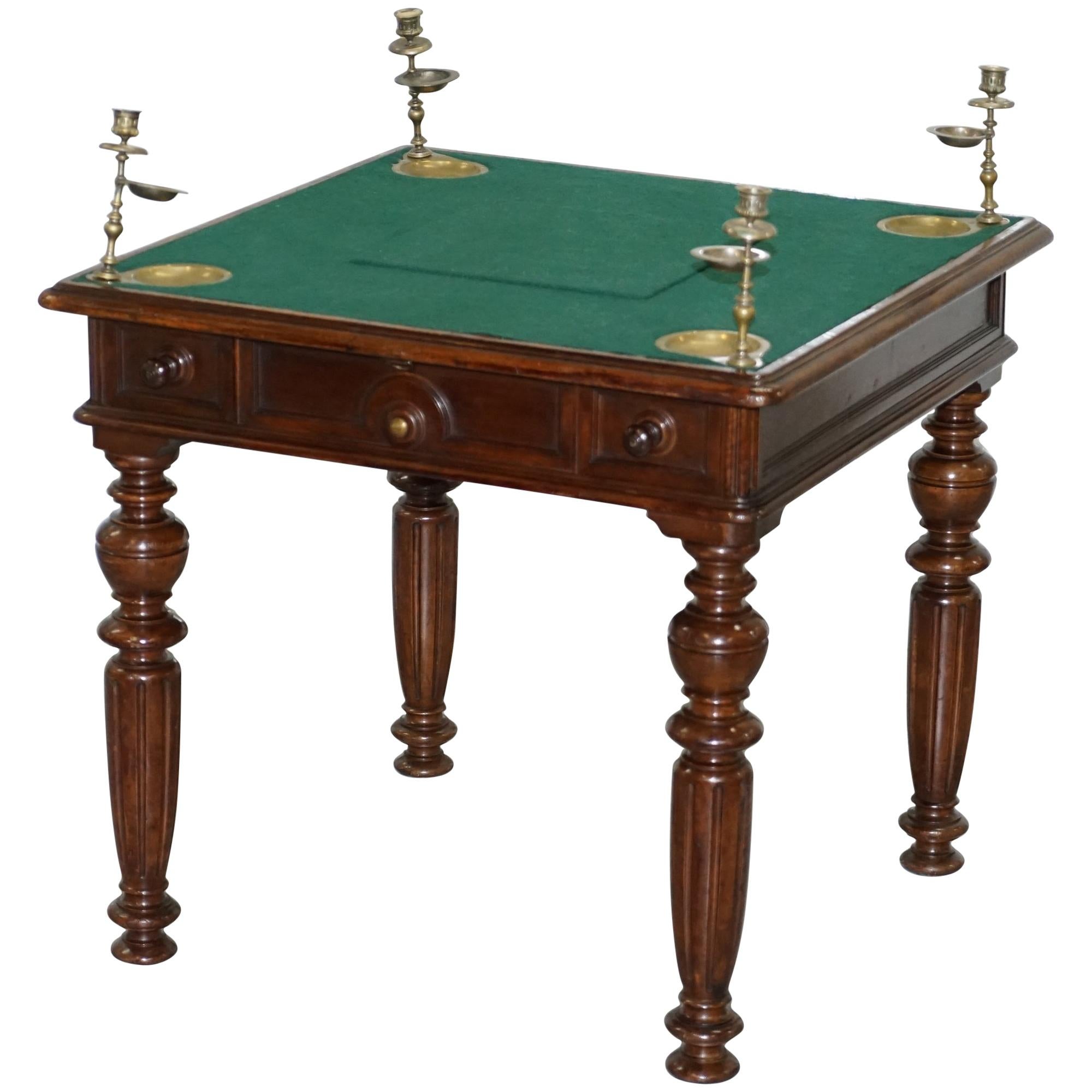 Rare Victorian Games Table circa 1840 Drop Middle Secret Drawers and Buttons For Sale