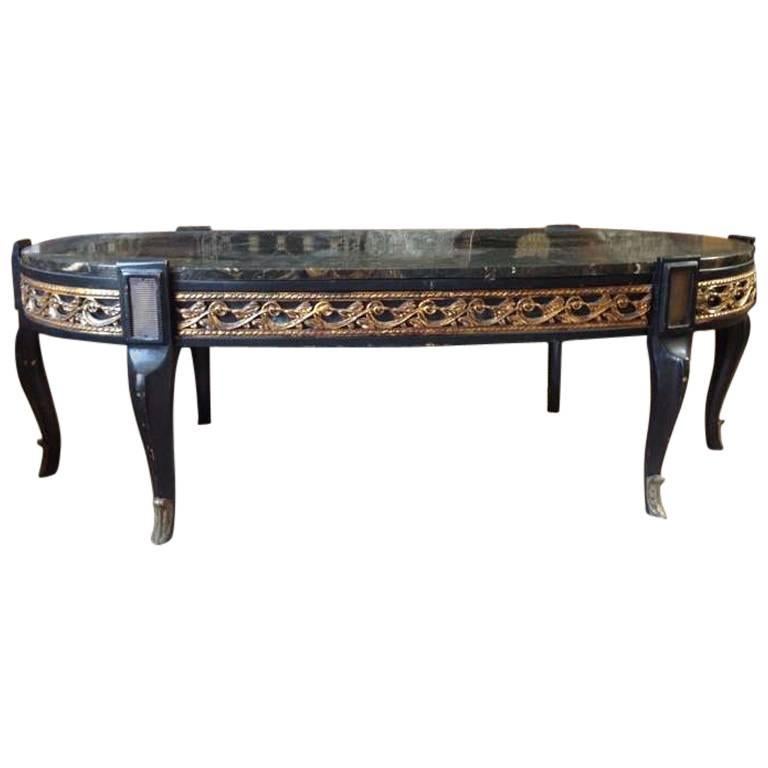 Black Faux Marble Gilt Coffee Table at 1stDibs