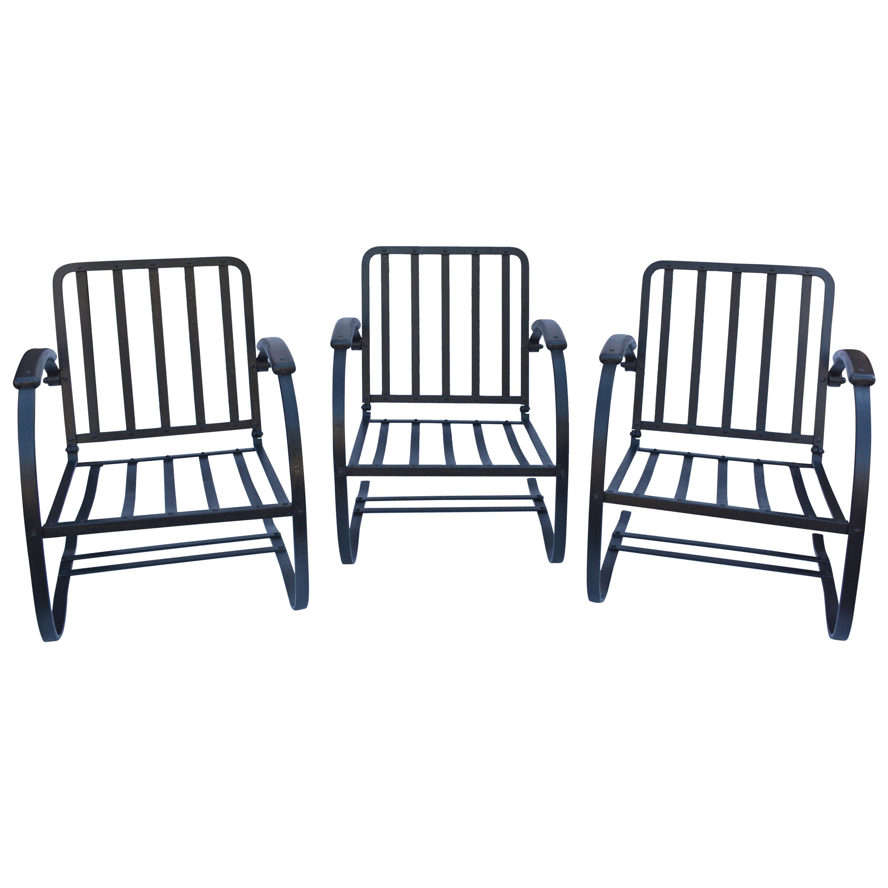 Three Vintage Wrought-Iron Patio Spring Chairs