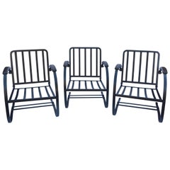 Three Retro Wrought-Iron Patio Spring Chairs